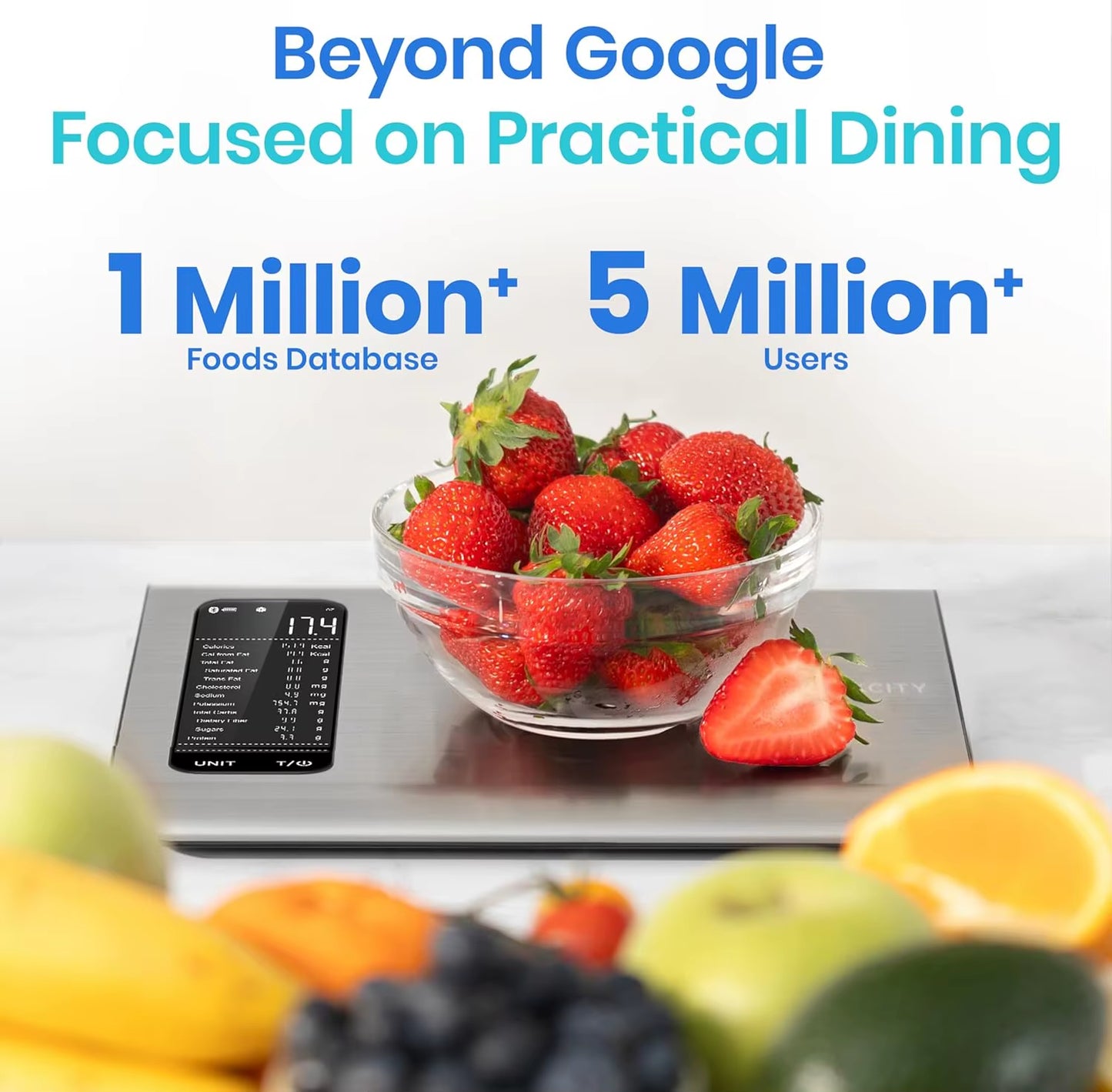 Smart Food Kitchen Scale with Nutritional Calculator, Free App with 19 Nutrients Tracking, Calorie, Marco, Digital Grams And