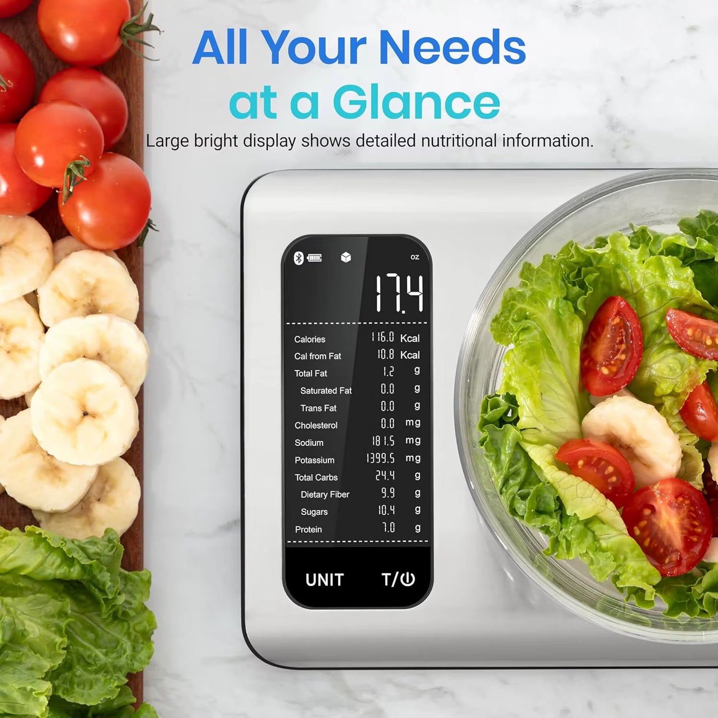 Smart Food Kitchen Scale with Nutritional Calculator, Free App with 19 Nutrients Tracking, Calorie, Marco, Digital Grams And