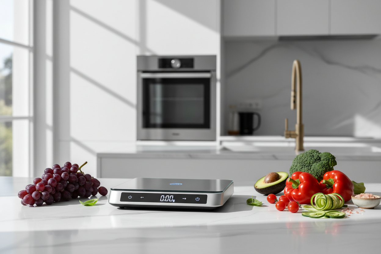 Sequential lifestyle shots (scale, app, logging meals)